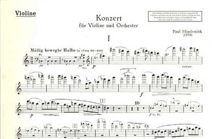 Hindemith, Paul: Violin Concerto, 1939 (violin & piano)