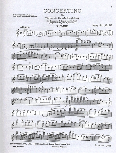 Sitt, Hans: Concertino Op.70 in the first 5 positions (violin & piano)