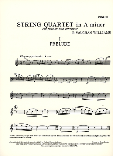 Vaughan Williams: String Quartet in A minor (set of parts)
