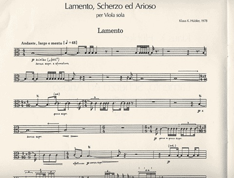 Hubler, Klaus K.: Lamento, Scherzo ed Arioso per Viola Solo (Viola)