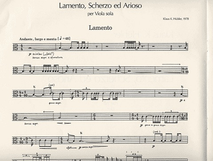 Hubler, Klaus K.: Lamento, Scherzo ed Arioso per Viola Solo (Viola)
