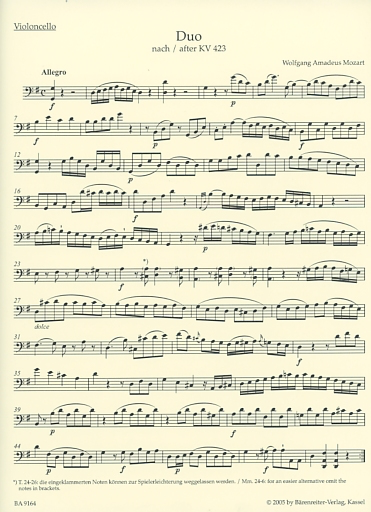 Mozart, W.A. (Berke): Two Duos for Violin & Cello, KV423 & 424 (violin & cello) Barenreiter