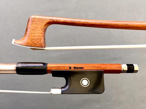 G. WERNER 4/4 Pernambuco viola bow, nickel mounted ebony frog, round stick