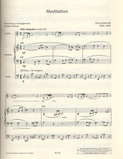 Hindemith, P. (Breuer, arr.): Meditation from Nobilissima Visione (violin and organ)