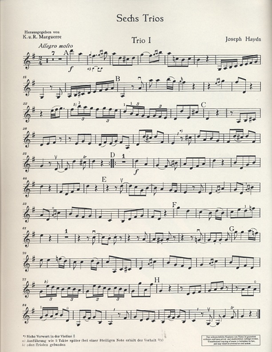 Haydn, F.J.: 6 Trios for Two Violins and Bass (two violins, and bass/cello)