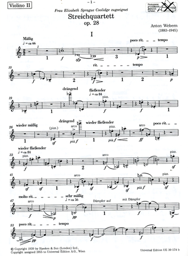 Webern, A.: String Quartet, Op.28 (2 violins, viola, and cello)