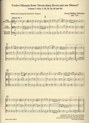 Telemann, G.P.: 12 Minuets from 7 x 7 and one Minuet Vol.1 (violin, viola, cello)