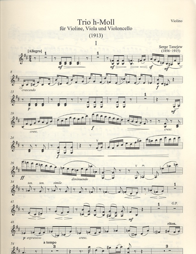 Tanejew (Taneieff/Taneiev), Serge:: Trio in B minor-1913 (violin, viola, cello)