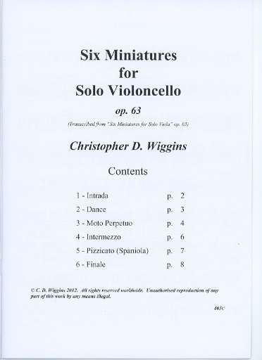 Wiggins, Christopher: Six Miniatures, op.63 (solo cello)