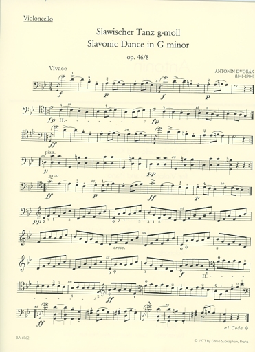 Slavonic Dances fur Violoncello and Piano op. 46/3, 46/8 by Antonin Dvorak (1841-1904) Barenreiter