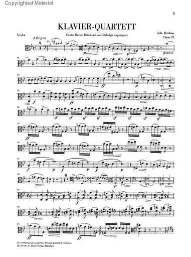 Brahms, J. (Krellmann, ed.): Piano Quartet, Op.25, No. 1, in G Minor (violin, viola, cello, and piano)