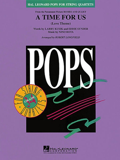 Rota, Nino: A Time for Us from Romeo and Juliet-Pops for String Quartet (score and parts)