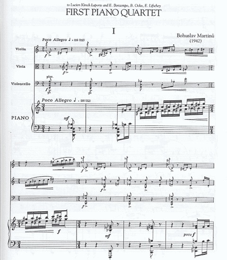Martinu, B.: First Piano Quartet (violin, viola, cello, piano, score and parts)