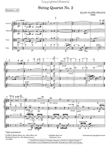 Zwilich, Ellen Taaffe: String Quartet No. 2 (score and parts)