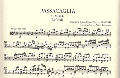 Biber, H.I.F.: Passacaglia in C Minor (Viola) PETERS