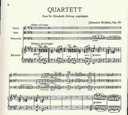 Brahms, Johannes: Piano Quartet in A major Op.26 (violin, viola, cello, piano)