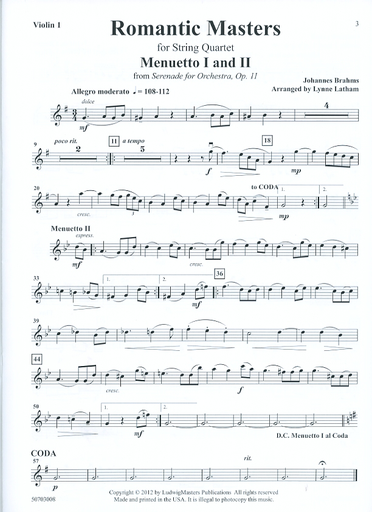 Latham, Lynne: Romantic Masters for String Quartet, score & parts