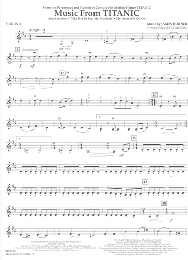 Horner: Music from Titanic - Pops for String Quartet (score and parts)