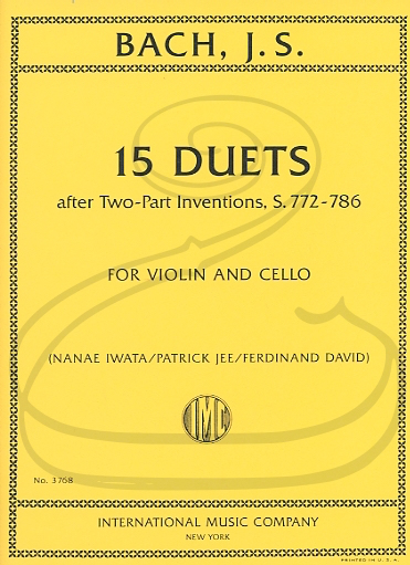 Bach, J.S. (David/Jee/Iwata): 15 Duets after Two-Part Inventions, S.772-786 - ARRANGED (violin & cello) International