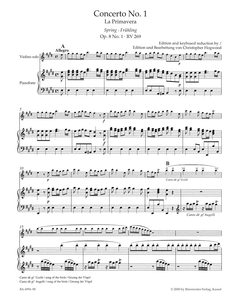 Vivaldi, Antonio (Hogwood): Four Seasons (violin & piano) Barenreiter