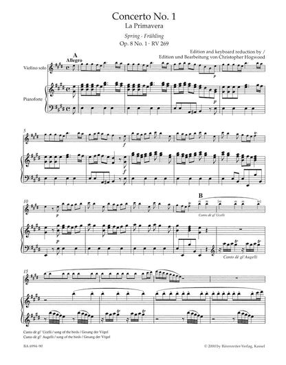 Vivaldi, Antonio (Hogwood): Four Seasons (violin & piano) Barenreiter