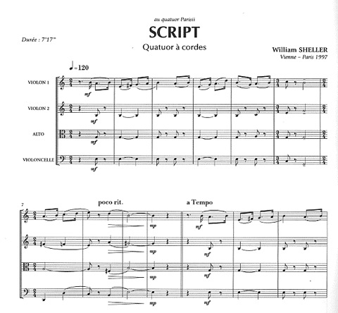 Sheller, William: Script (string quartet) score and parts