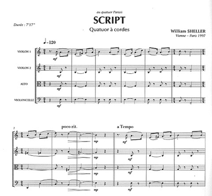 Sheller, William: Script (string quartet) score and parts