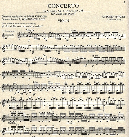 Vivaldi, A.: Concerto in A Op.9 No.6 (violin & piano)
