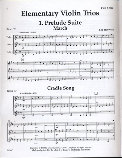 Burswold, Lee: Elementary Violin Trios (parts and score)