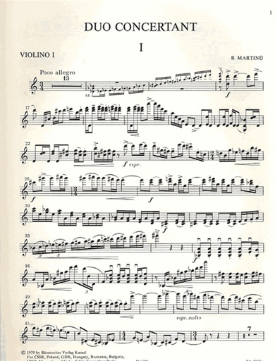 Martinu, Bohuslav: Duo Concertant for Two Violins (2 violins & piano) Barenreiter