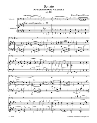 Hummel, J.N.: Sonata Op. 104 (cello and piano) Barenreiter Urtext