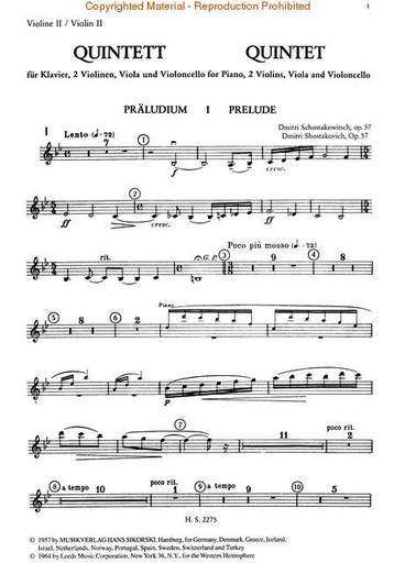 Shostakovich, Dmitri: Quintet Op.57 (piano, 2 violins, Viola, Cello)