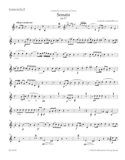 Beethoven, Ludwig van (Del Mar): Sonata for Pianoforte and Horn or Violoncello in F major op. 17, Barenreiter Urtext
