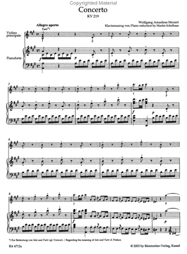 Mozart, W.A.: SCORE Concerto No.5 in A K.219, Barenreiter