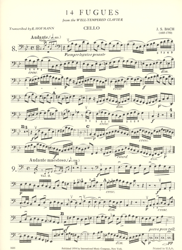 Bach, J.S.: 14 Fugues from The Well-Tempered Clavier, Volume II. For string quartet. Parts.