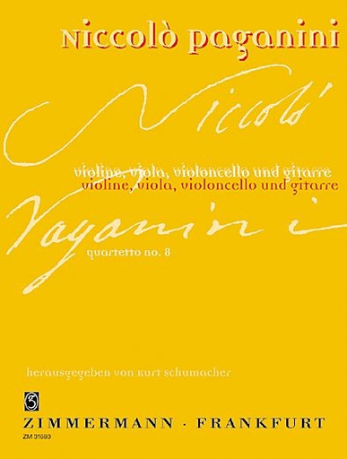 Paganini, Niccolo: Quartet No. 8 in A Major (violin, viola, cello, guitar) score and parts