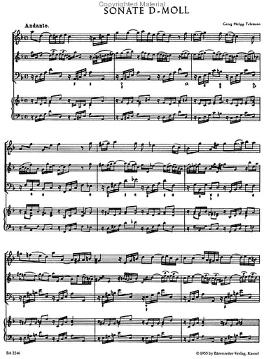 Telemann: Twelve Methodical Sonatas, Vol.6 D mi & C maj (violin & piano, cello) Barenreiter