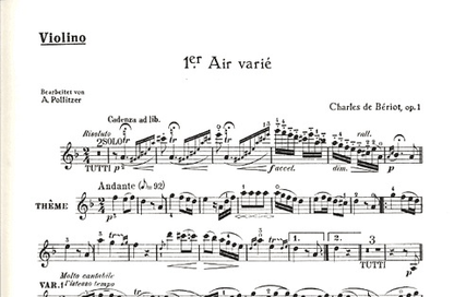 de Beriot, C.A. (Pollitzer, arr.): Air Varie in D minor Op.1 (violin and piano)