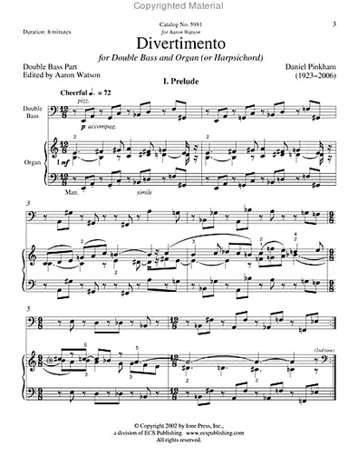 Pinkham, Daniel: Divertimento for Double Bass and Organ