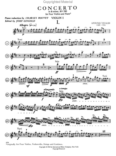 Vivaldi, Antonio: Concerto for 4 Violins in B minor F.I No. 10 (4 violins, piano) IMC