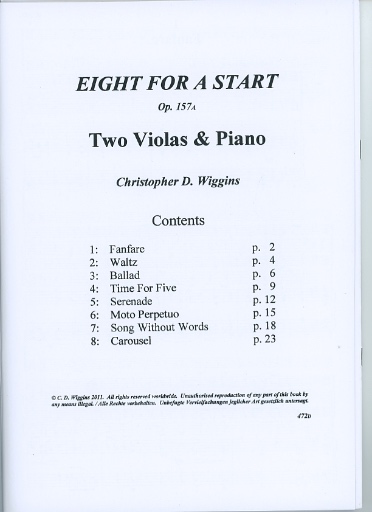 Wiggins, Christopher: Eight for a Start, Op.157A (2 violas & piano)