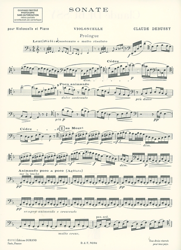 Debussy, Claude: Cello Sonata No.1 in d (cello & piano) POP