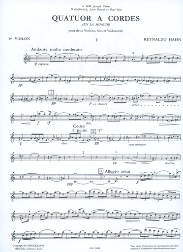 Hahn, Reynaldo: String Quartet in a minor, score and parts