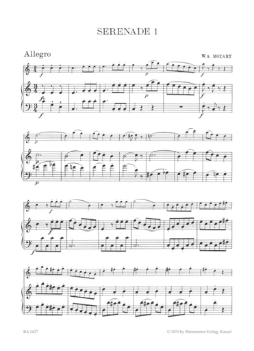 Mozart, W.A.: Serenades Vol. 1 in C major, KV 439b/1 (for three melody instruments or for one melody instrument and piano), Barenreiter