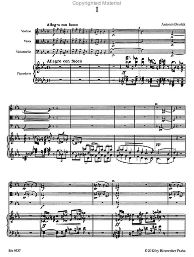 Dvorak, Antonin: Piano Quartet In Eb major Op.87 (violin, viola, cello, piano) Barenreiter