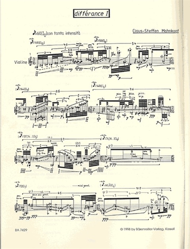 Mahnkopf, Claus-Steffen: Difference fur Violine, 1987/88 (violin solo) Barenreiter