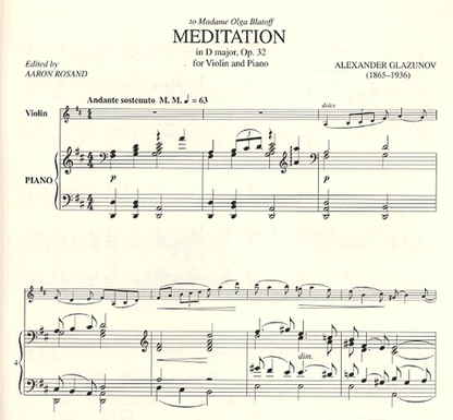 Glazunov,  Alexander (Rosand): Meditation in D major Op.32 (violin &  piano)