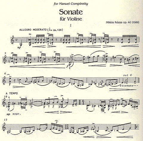 Rozsa, Miklos: Sonate Op.40 (violin solo)