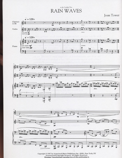 Tower, Joan: Rain Waves for Clarinet, Violin & Piano
