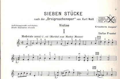 Weill, Kurt: Seven Pieces from the Threepenny Opera-Easy version (violin & piano)